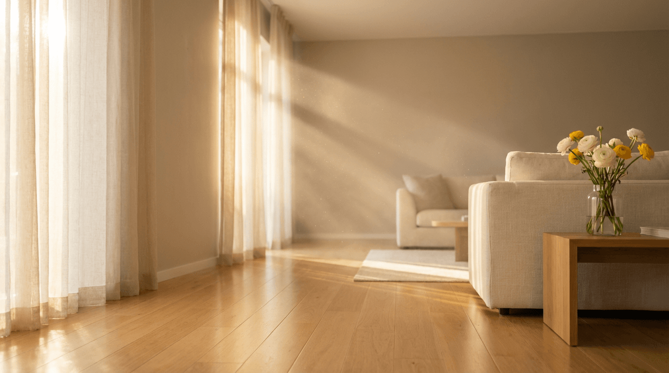 Bright, clean living room in a structured sober living home in San Jacinto